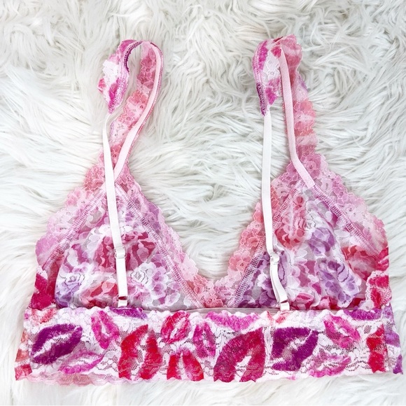 HANKY PANKY PINK RED LIP PRINT STRETCH LACE BRALETTE WOMENS SMALL - Picture 6 of 7